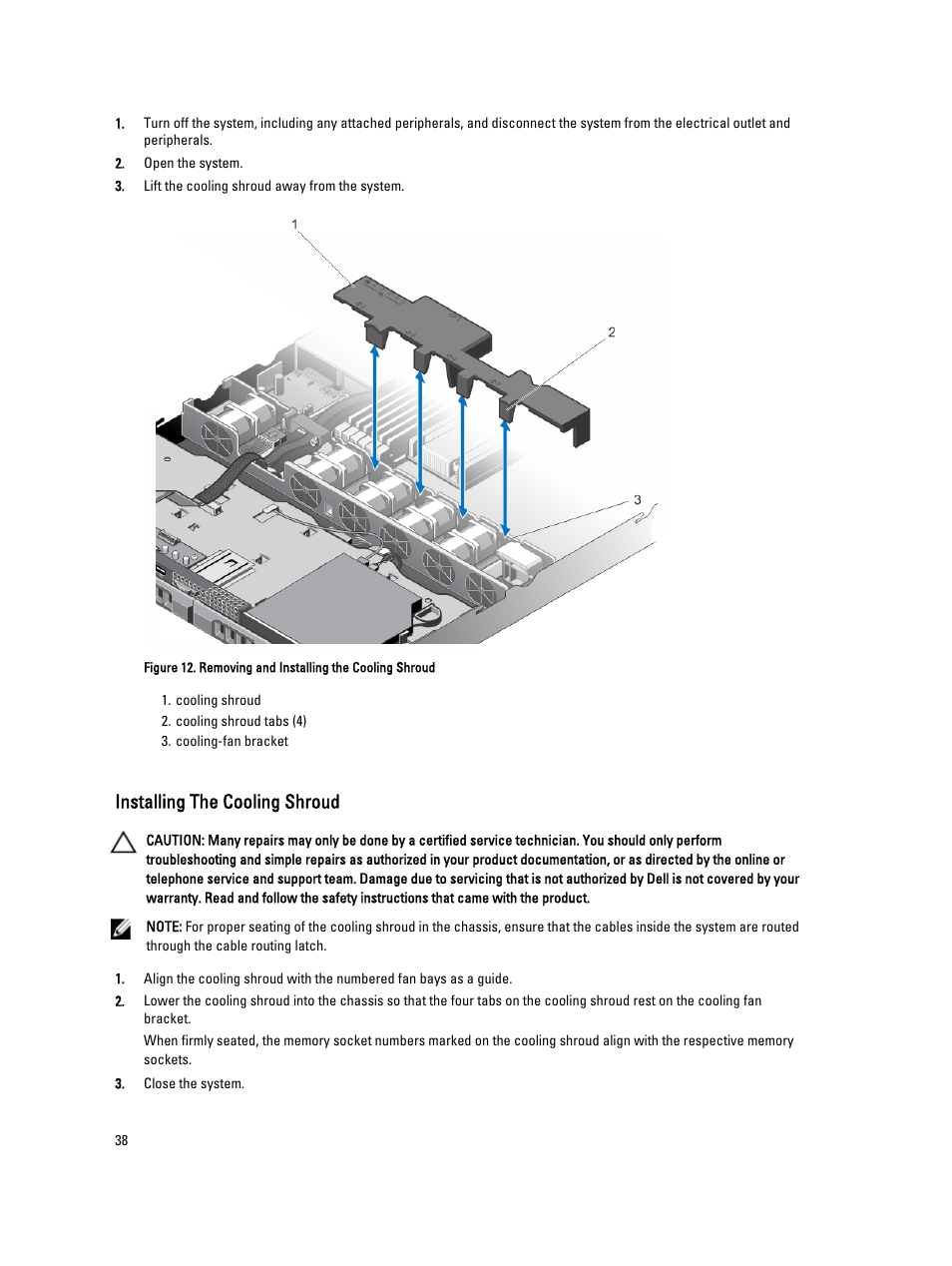 Installing the cooling shroud | Dell Powervault NX400 User Manual | Page 38 / 123