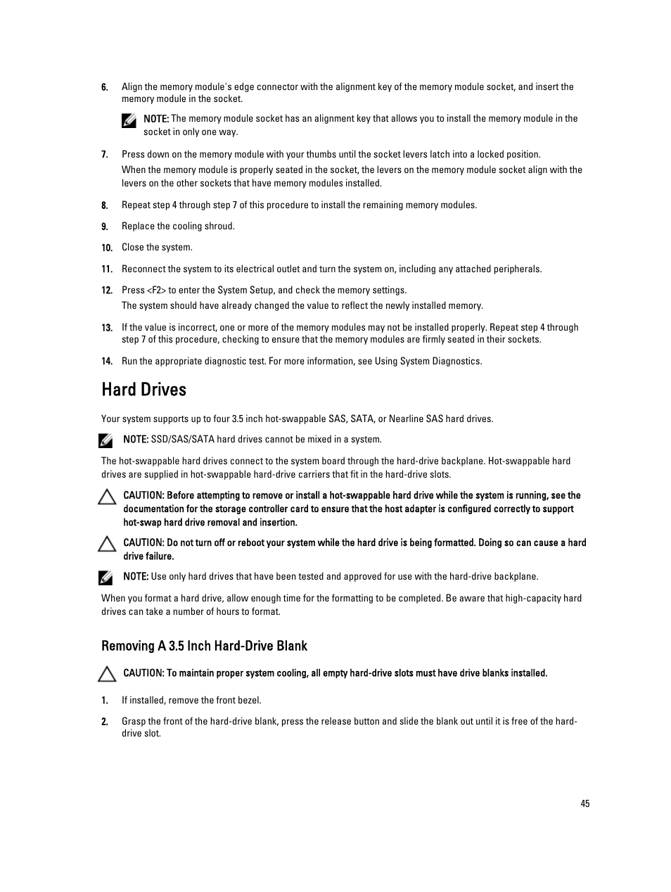 Hard drives, Removing a 3.5 inch hard-drive blank | Dell Powervault NX400 User Manual | Page 45 / 123