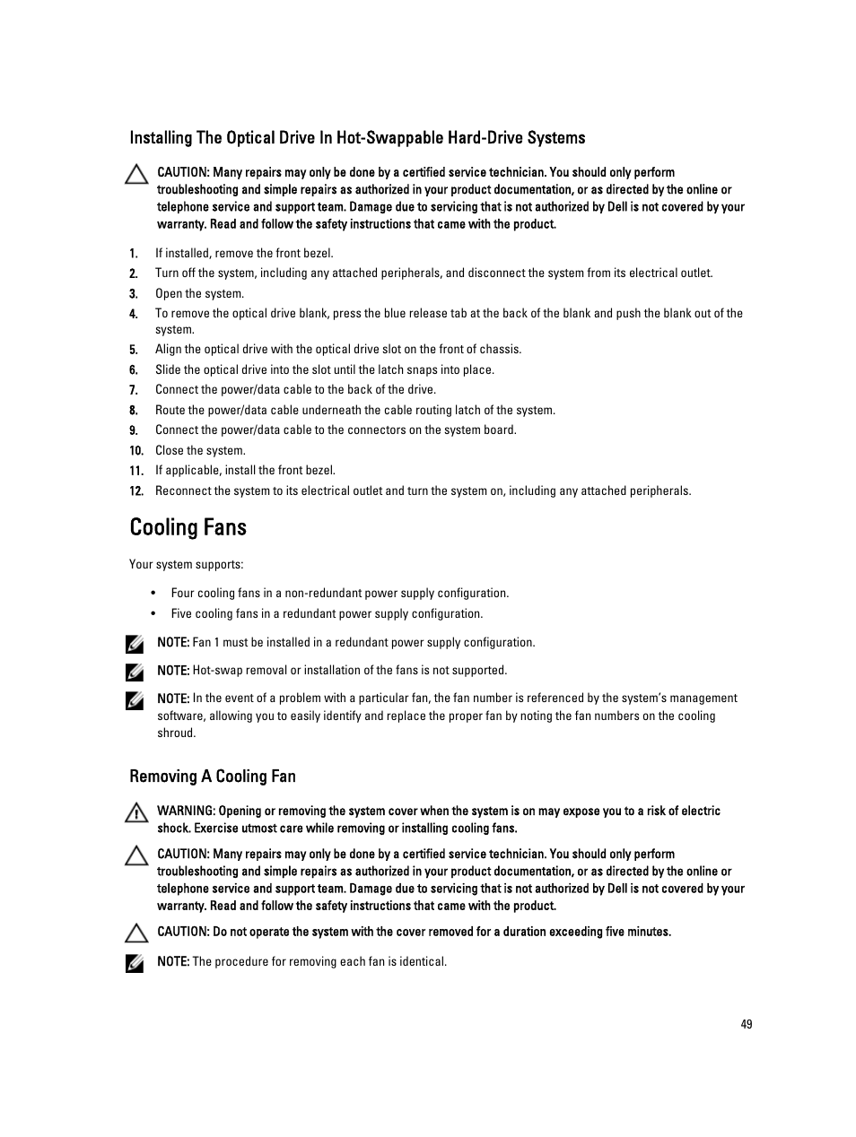 Cooling fans, Removing a cooling fan | Dell Powervault NX400 User Manual | Page 49 / 123