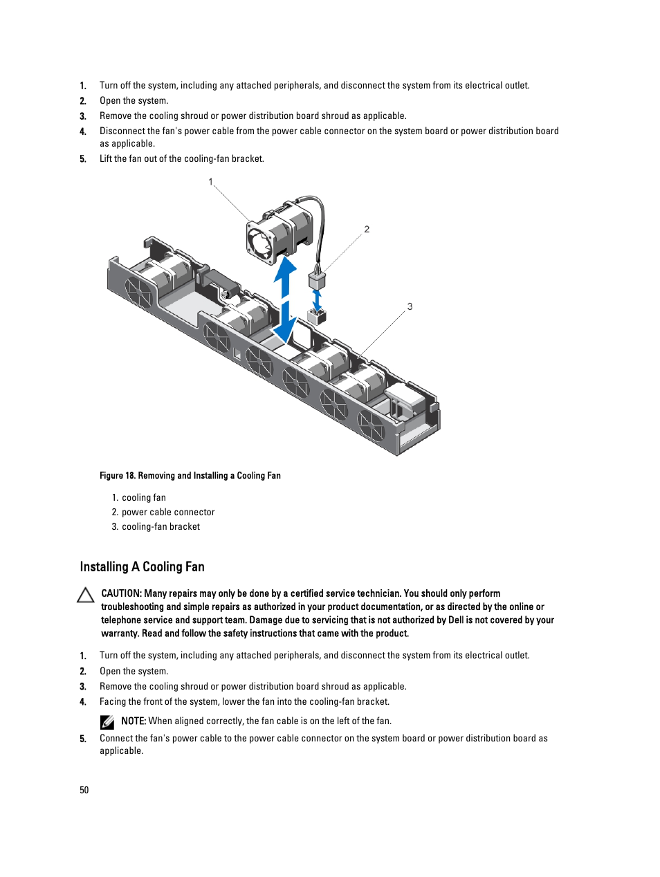 Installing a cooling fan | Dell Powervault NX400 User Manual | Page 50 / 123