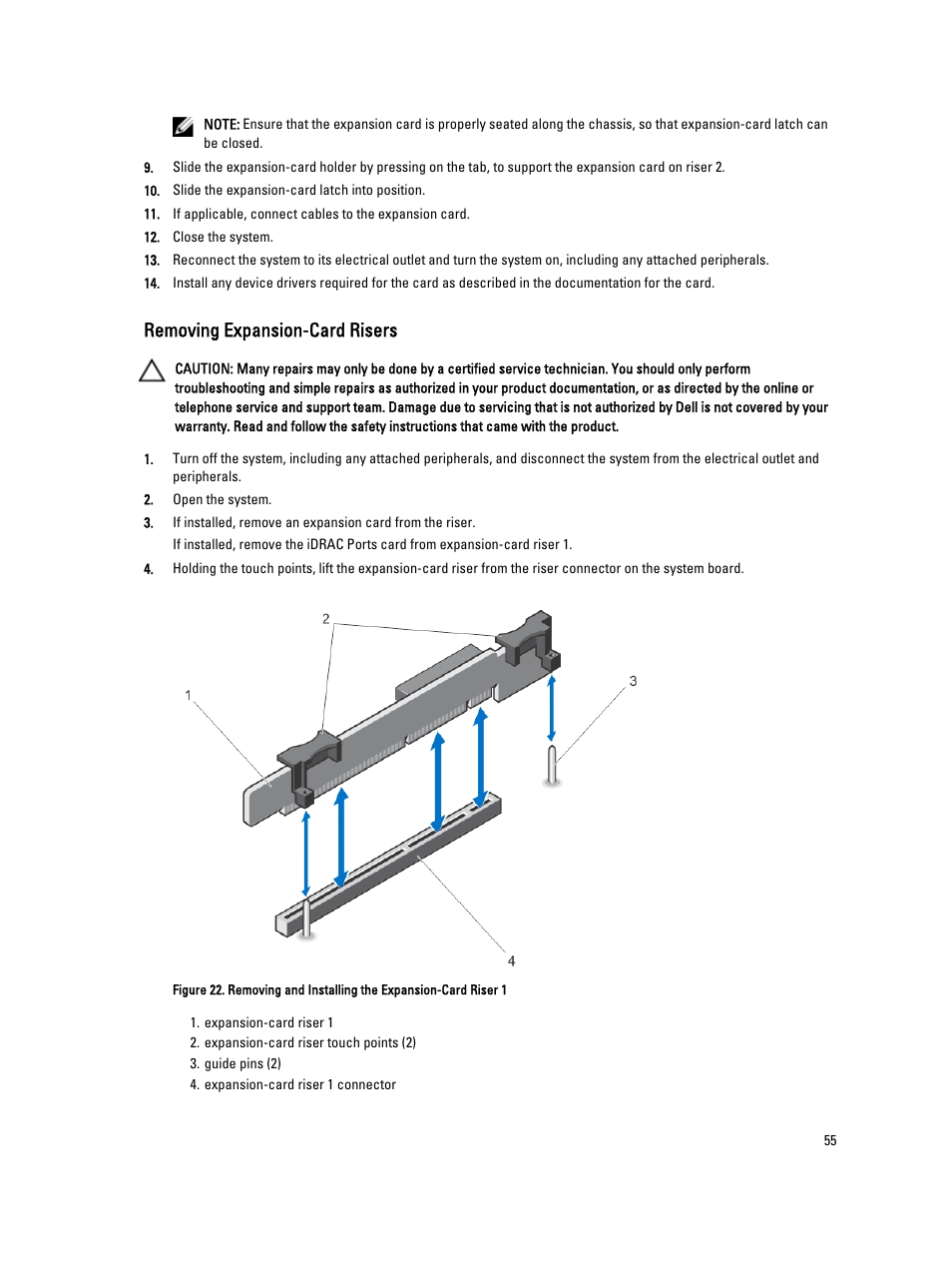 Removing expansion-card risers | Dell Powervault NX400 User Manual | Page 55 / 123