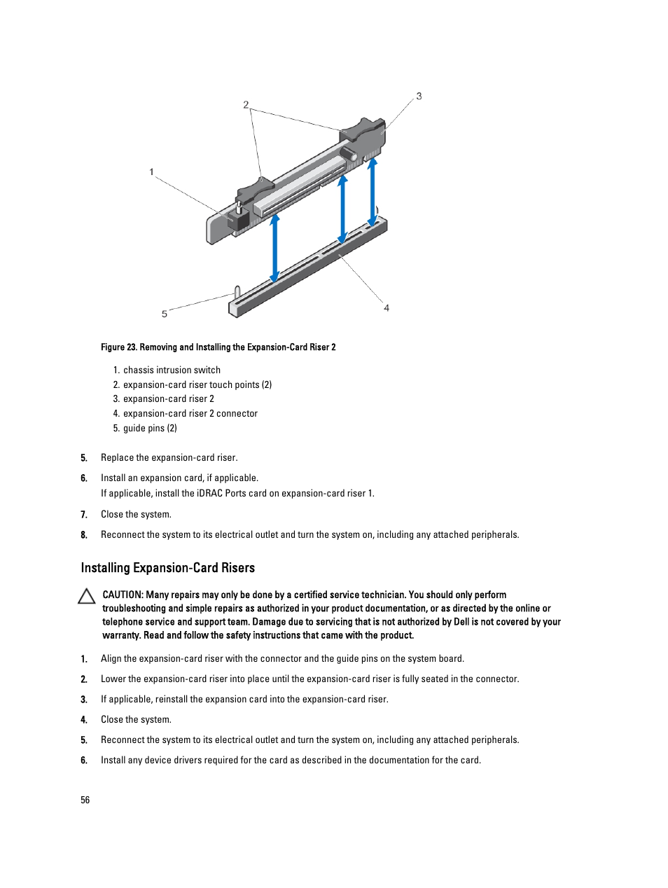Installing expansion-card risers | Dell Powervault NX400 User Manual | Page 56 / 123