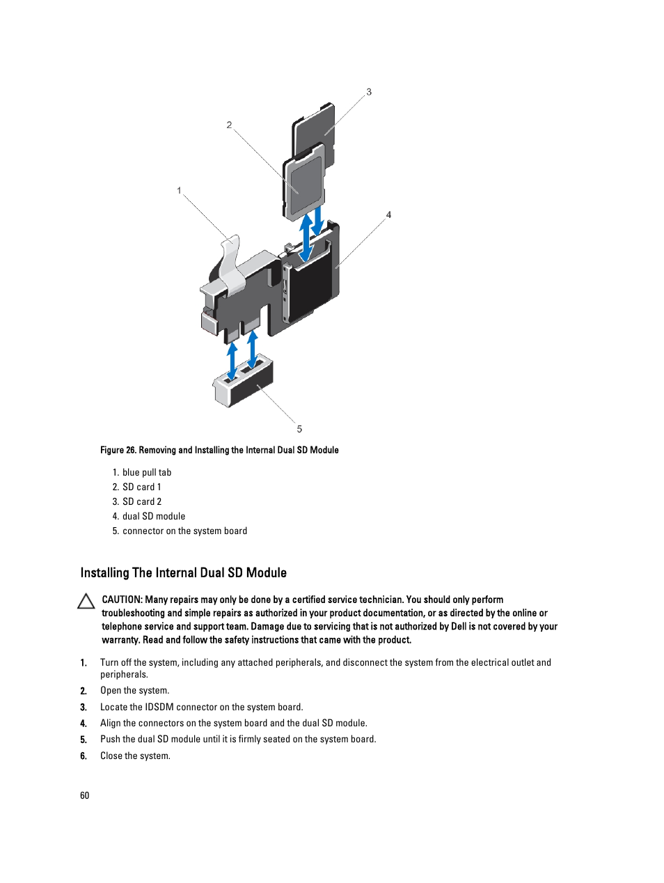 Installing the internal dual sd module | Dell Powervault NX400 User Manual | Page 60 / 123