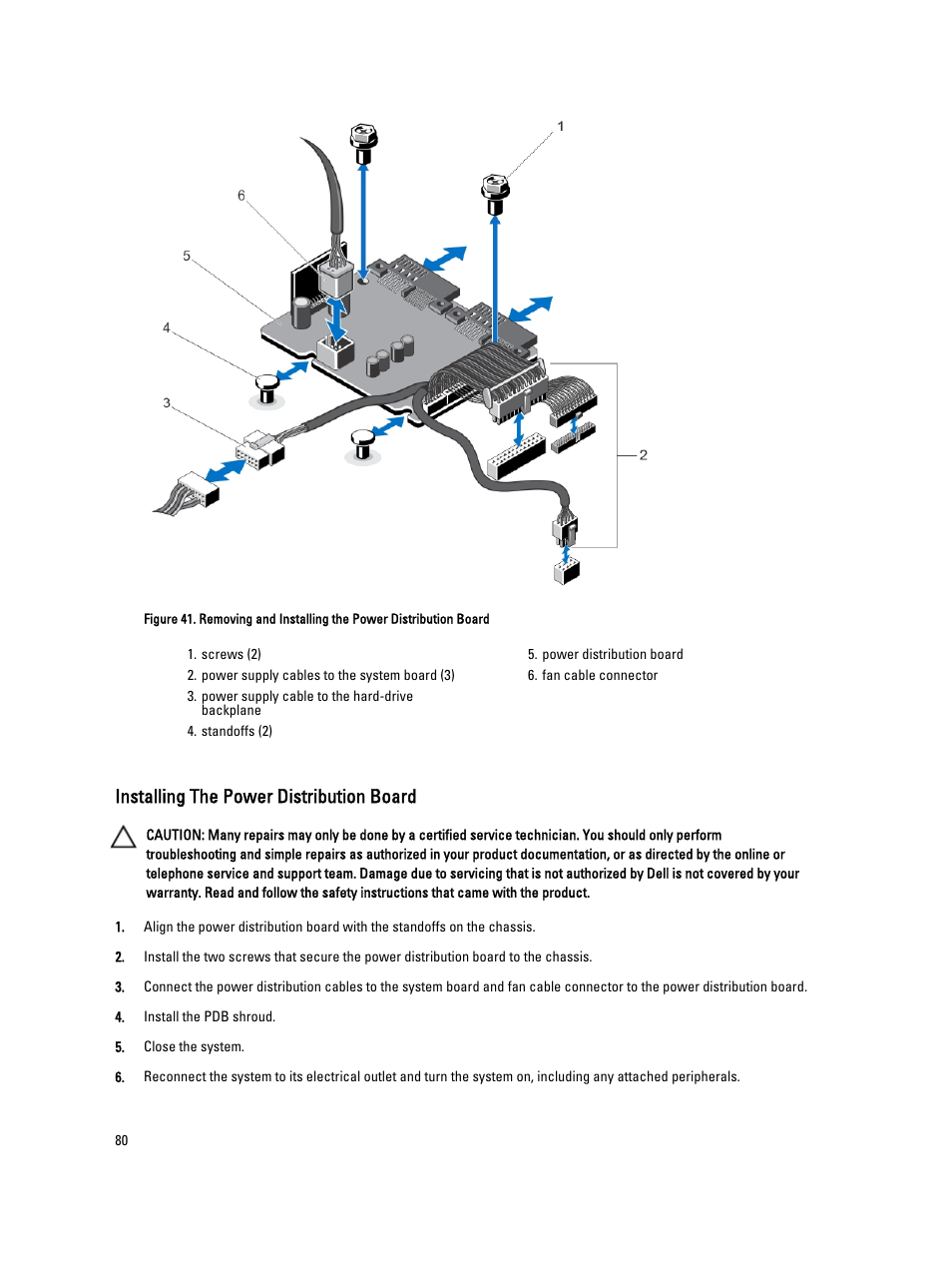 Installing the power distribution board | Dell Powervault NX400 User Manual | Page 80 / 123