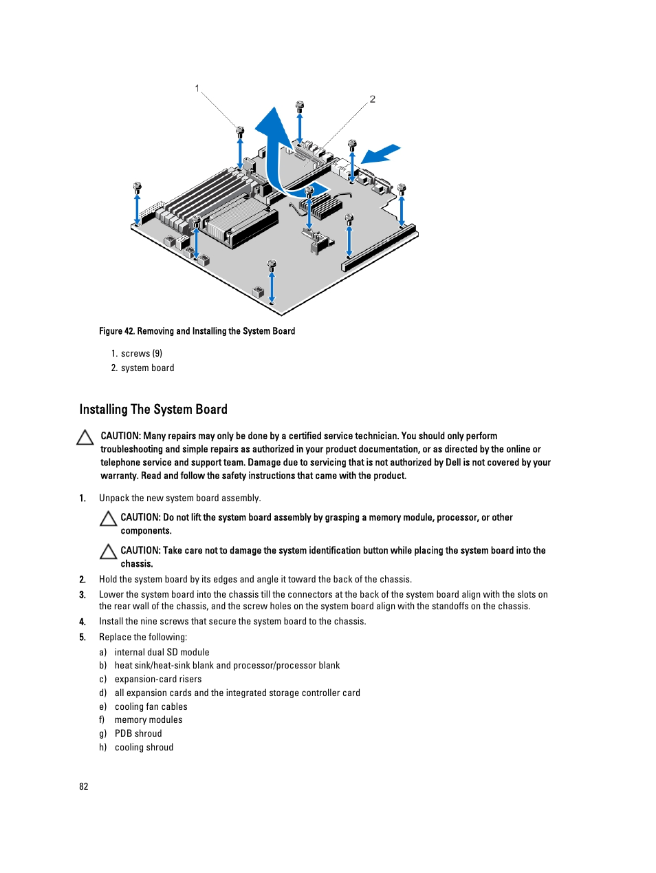 Installing the system board | Dell Powervault NX400 User Manual | Page 82 / 123