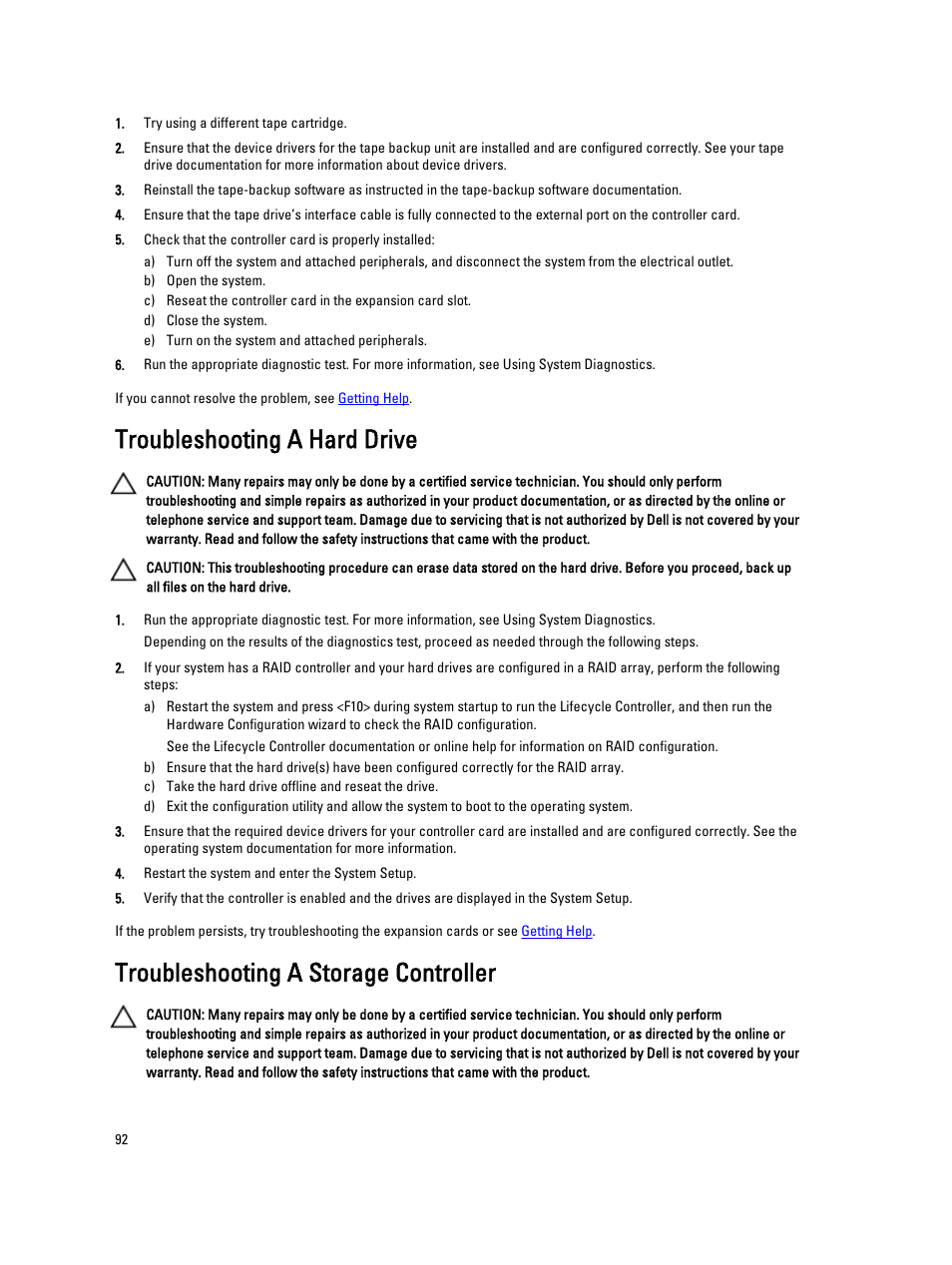 Troubleshooting a hard drive, Troubleshooting a storage controller | Dell Powervault NX400 User Manual | Page 92 / 123
