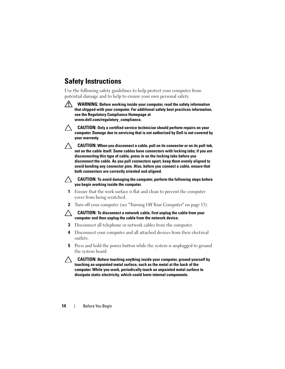 Safety instructions | Dell XPS 730 (Late 2008) User Manual | Page 16 / 110