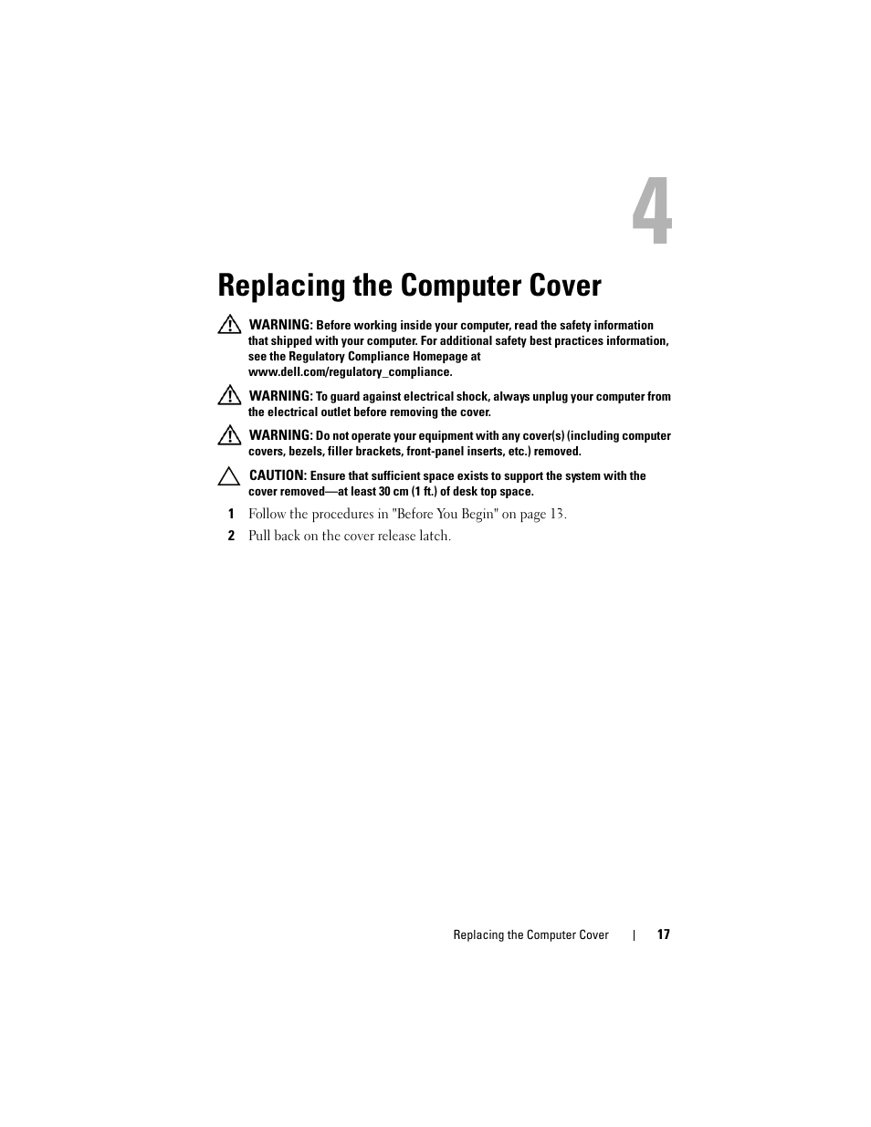 Replacing the computer cover | Dell XPS 730 (Late 2008) User Manual | Page 19 / 110