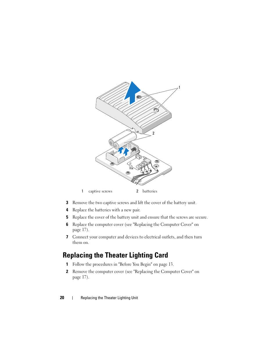 Replacing the theater lighting card | Dell XPS 730 (Late 2008) User Manual | Page 22 / 110