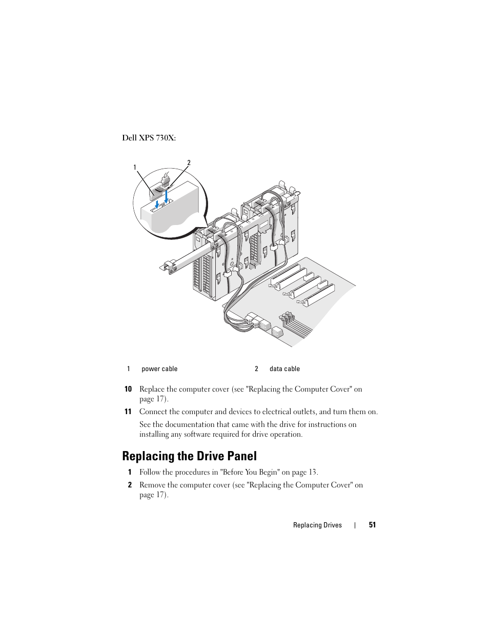 Replacing the drive panel | Dell XPS 730 (Late 2008) User Manual | Page 53 / 110