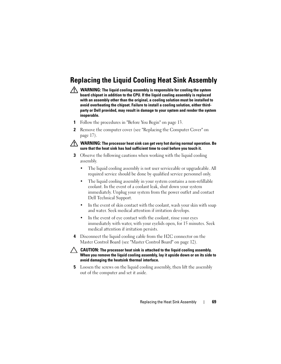 Replacing the liquid cooling heat sink assembly | Dell XPS 730 (Late 2008) User Manual | Page 71 / 110