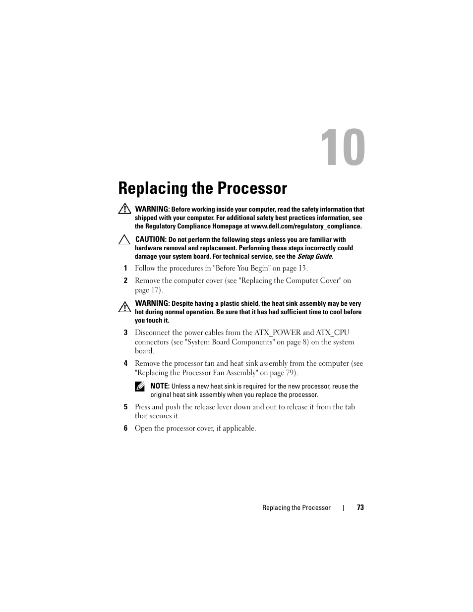 Replacing the processor | Dell XPS 730 (Late 2008) User Manual | Page 75 / 110