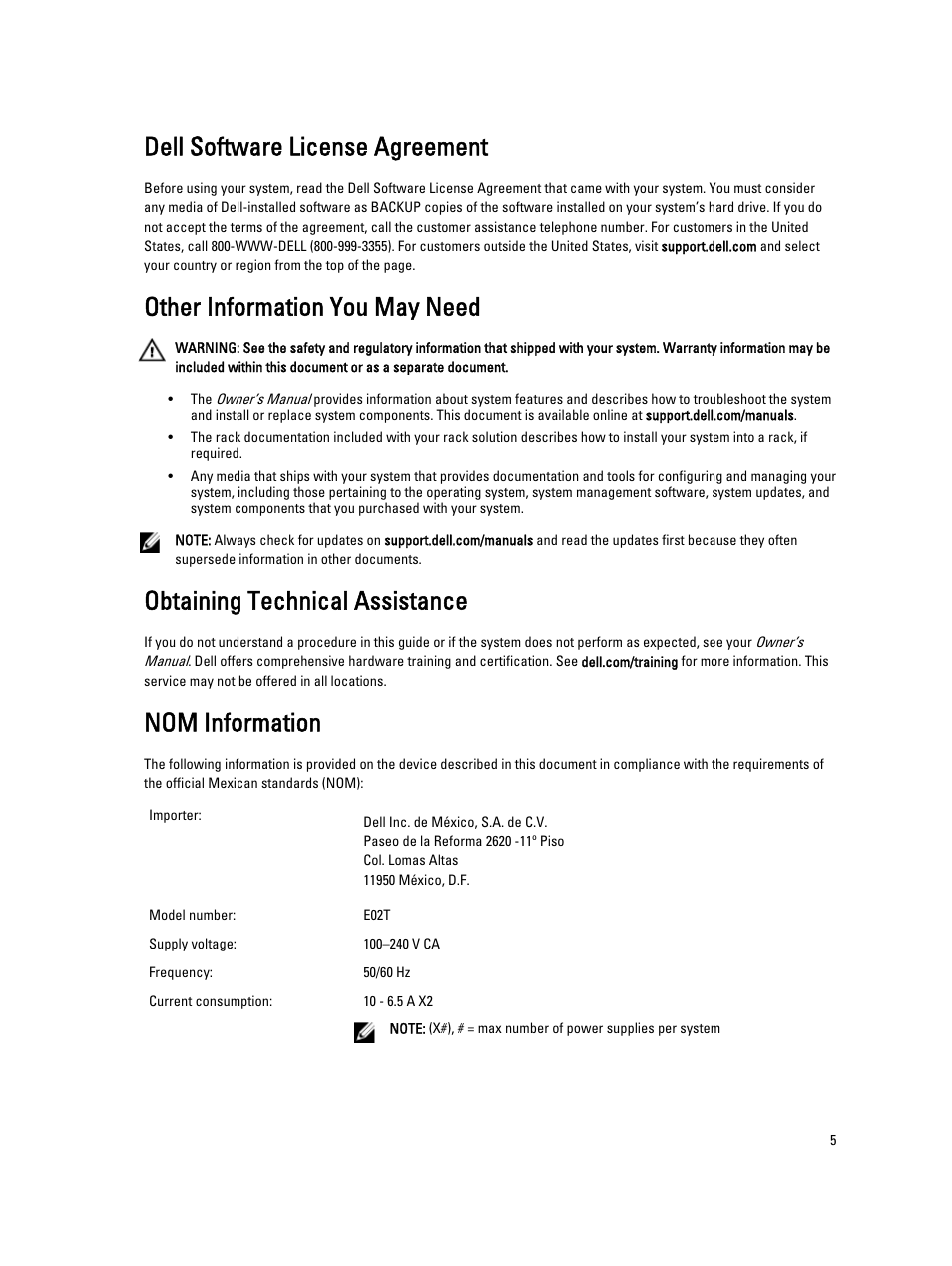 Dell software license agreement, Other information you may need, Obtaining technical assistance | Nom information | Dell PowerVault NX3600 User Manual | Page 5 / 7