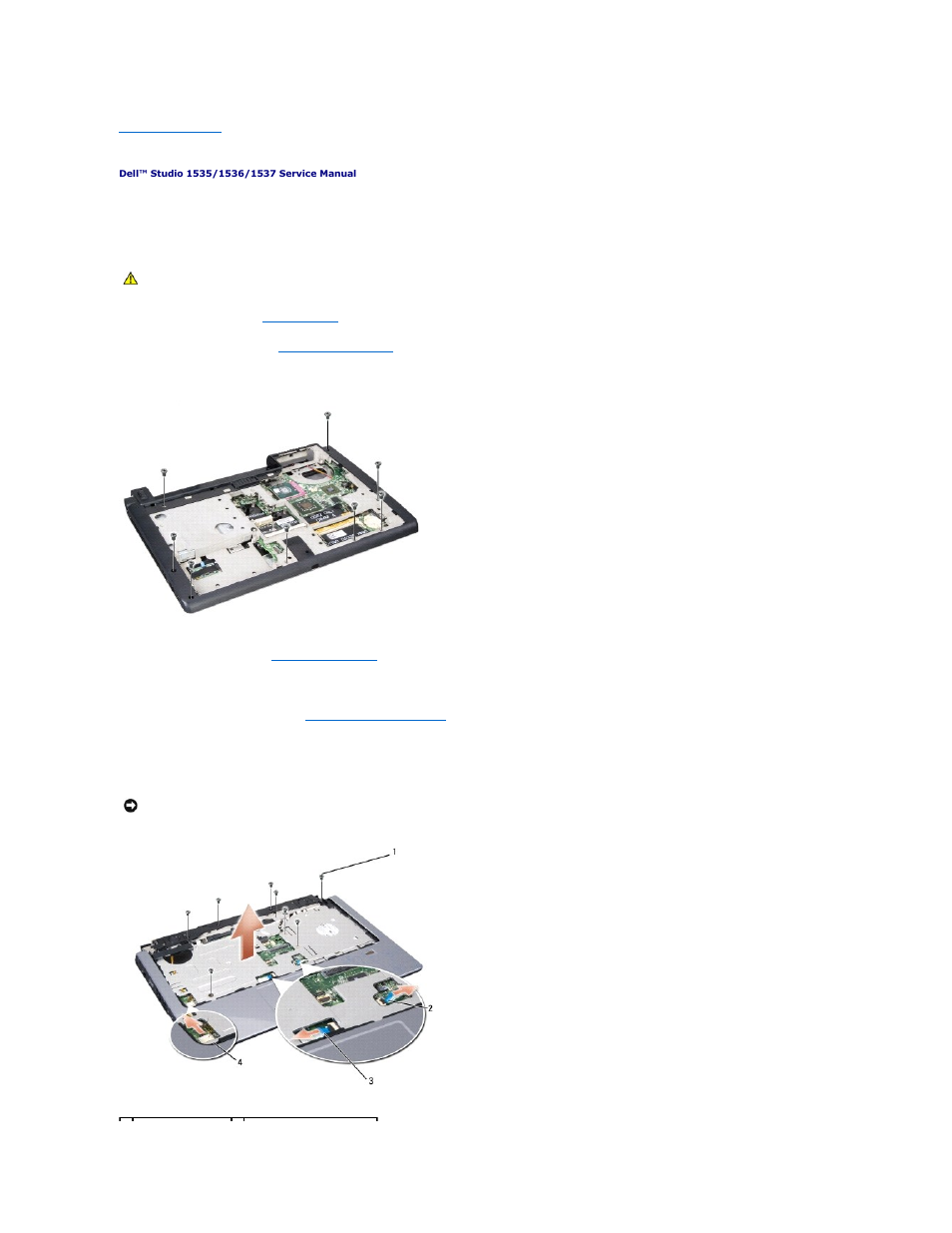 Palm rest, Removing the palm rest | Dell Studio 1537 (Late 2008) User Manual | Page 37 / 42