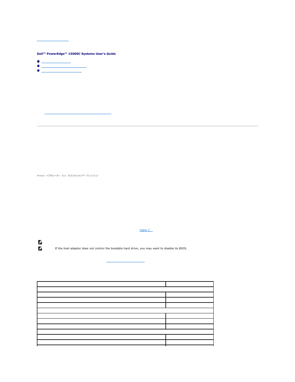 Installing and configuring scsi drivers, The scsi select utility, Starting the scsi select utility | Using scsi select menus, Scsi select default settings | Dell PowerEdge 1500SC User Manual | Page 10 / 41