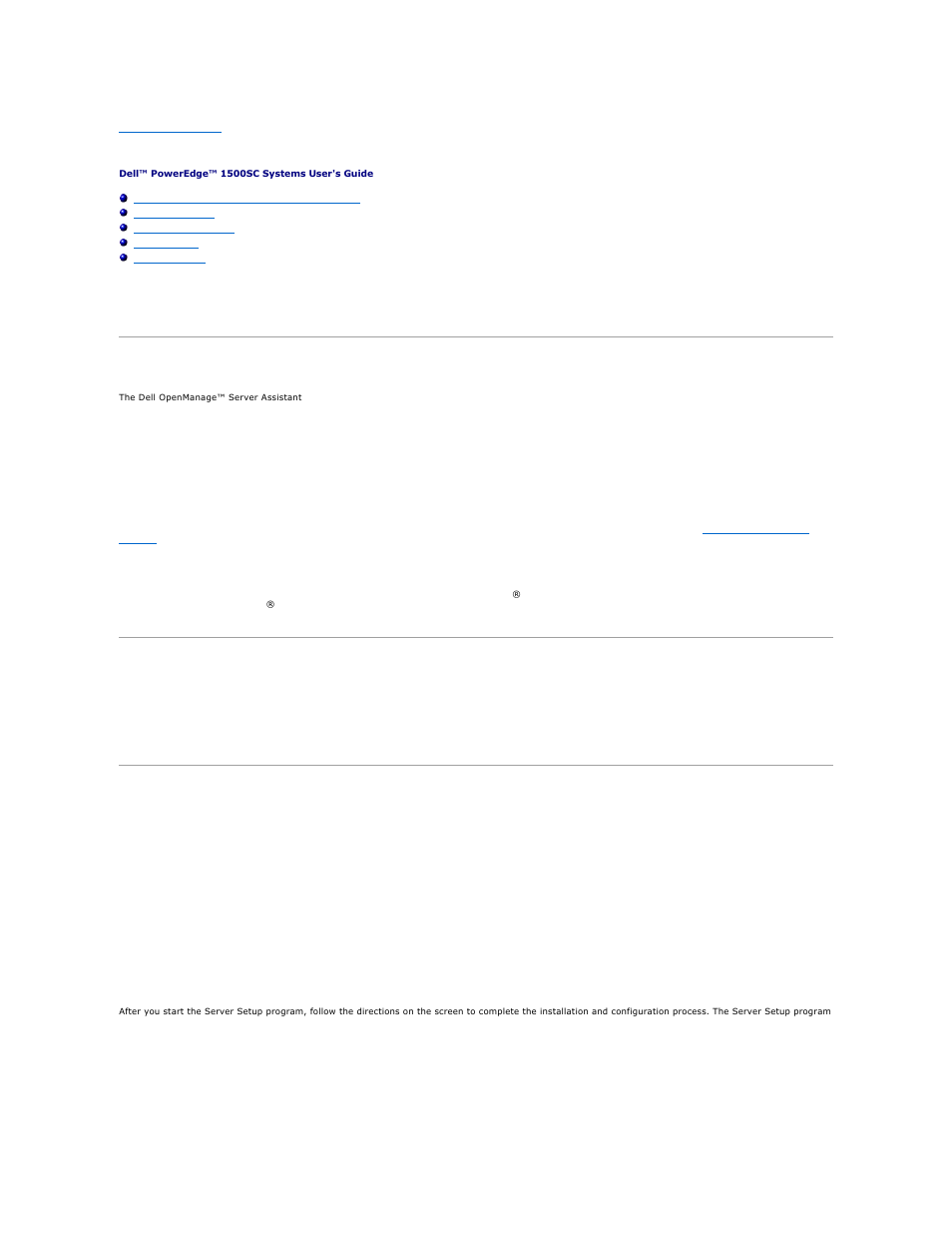 Using the dell openmanage server assistant cd, Starting the dell openmanage server assistant cd, Navigating the cd | Setting up your server, Setup mode, Service mode, Server setup mode | Dell PowerEdge 1500SC User Manual | Page 20 / 41