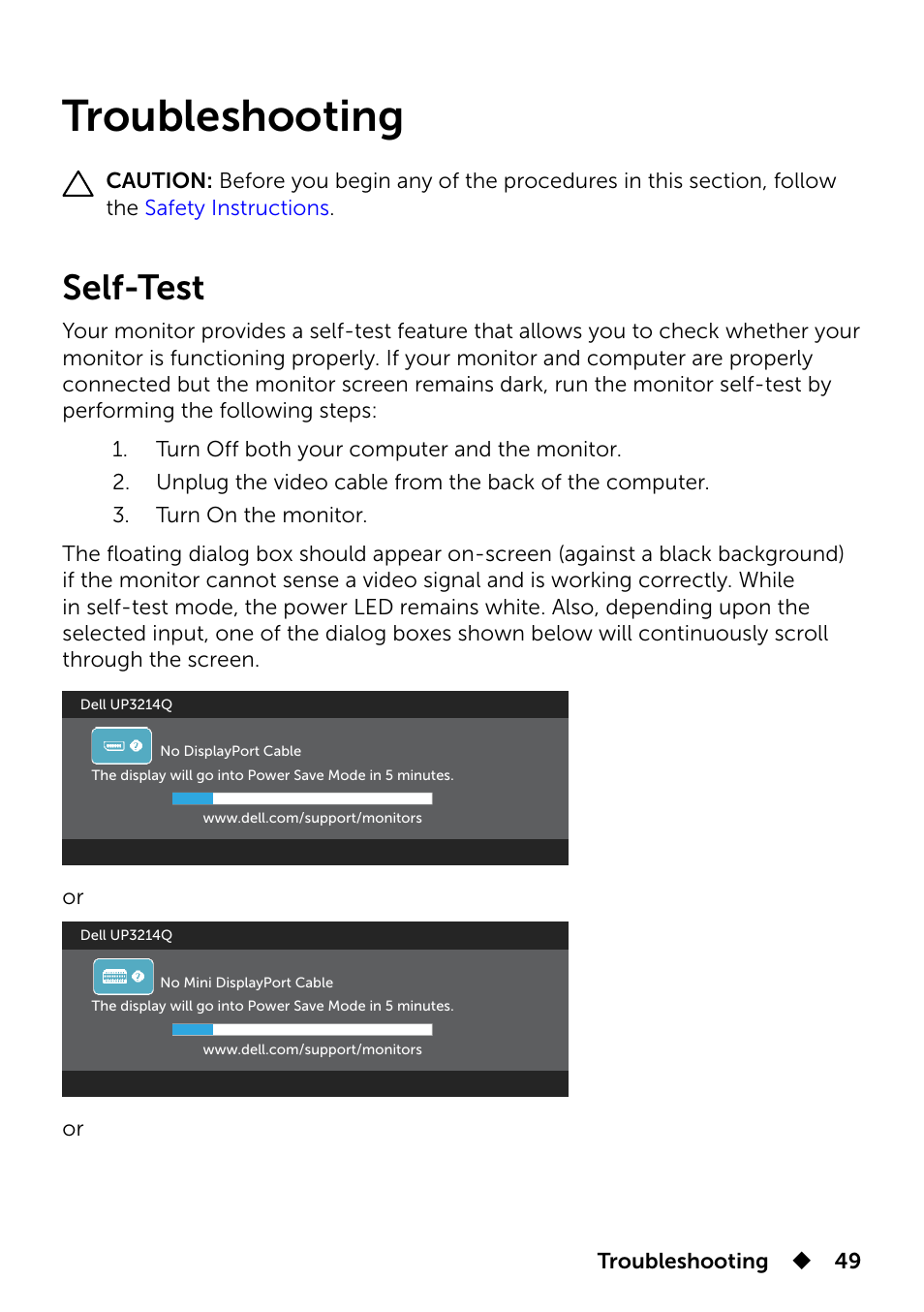 Troubleshooting, Self-test, Display an image, see | Dell UP3214Q Monitor User Manual | Page 49 / 75