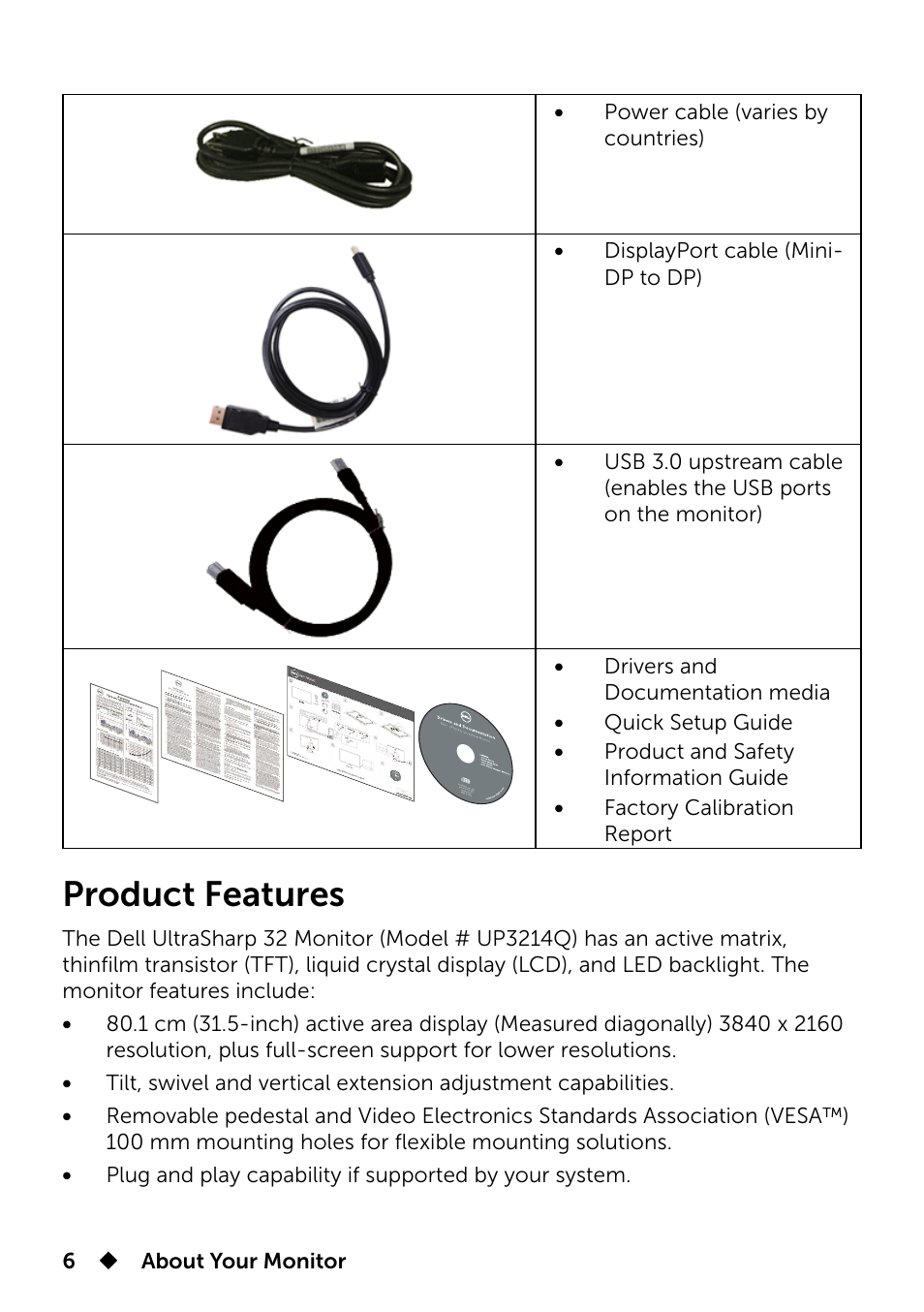 Product features | Dell UP3214Q Monitor User Manual | Page 6 / 75