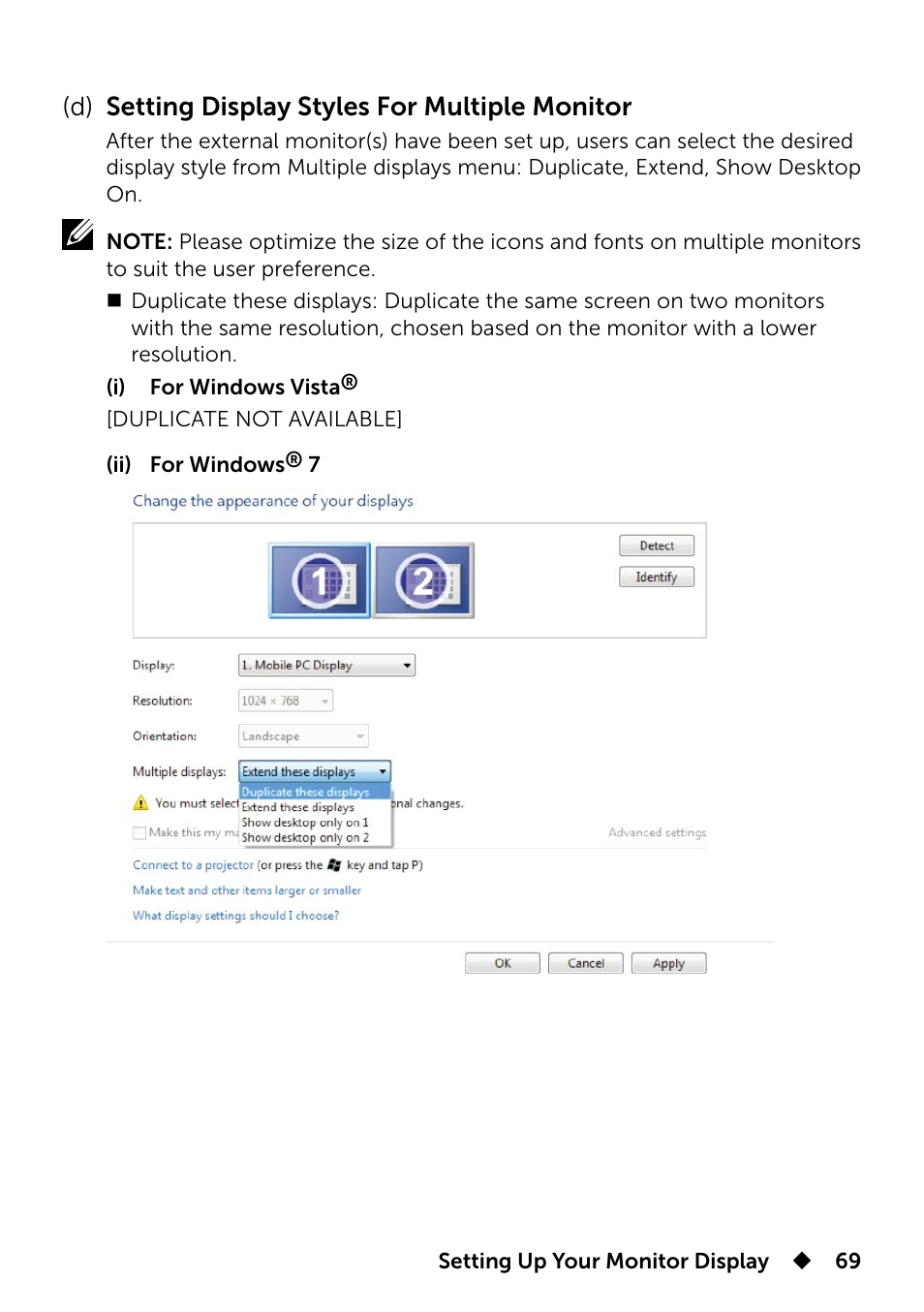 D) setting display styles for multiple monitor | Dell UP3214Q Monitor User Manual | Page 69 / 75