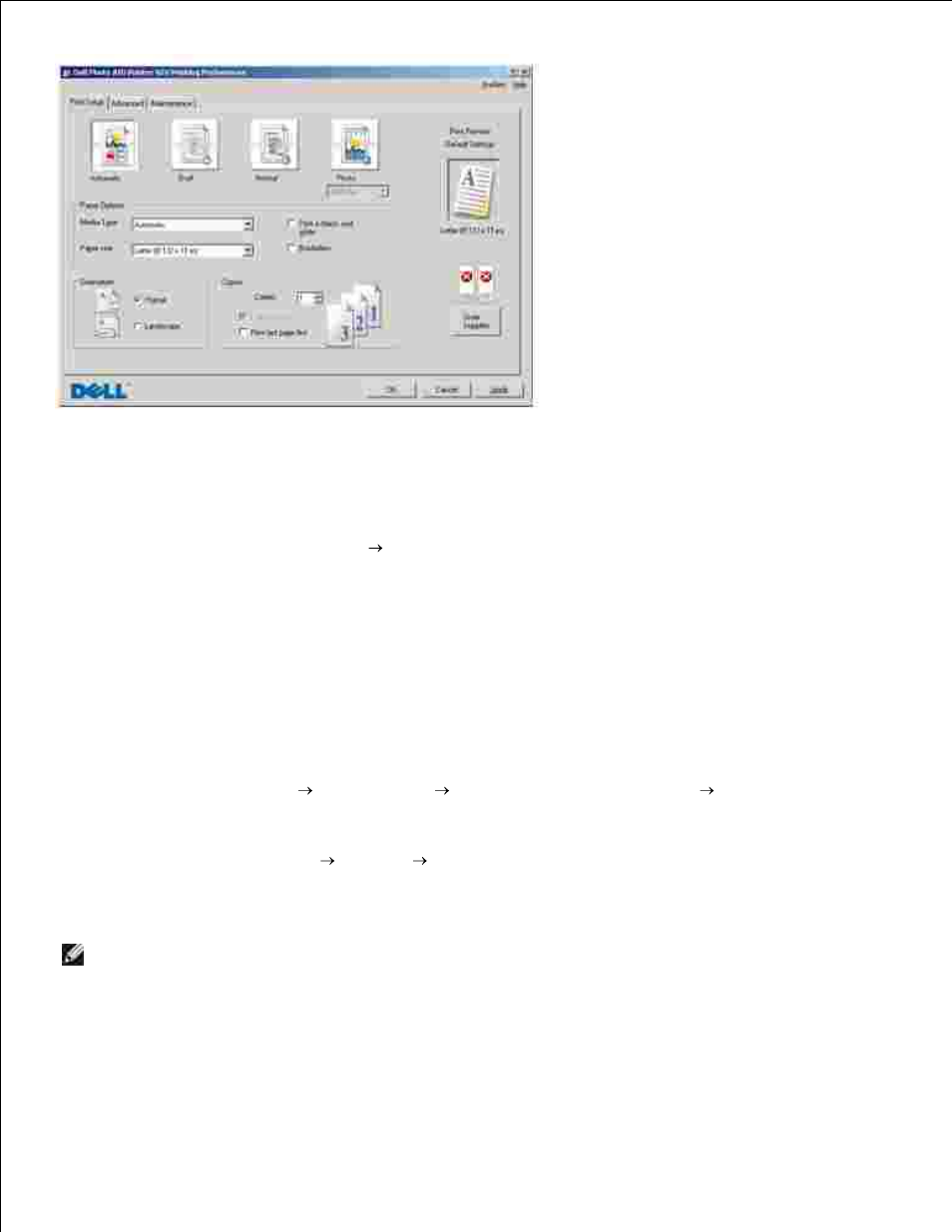 Printing preferences tabs | Dell 924 All-in-One Photo Printer User Manual | Page 35 / 65