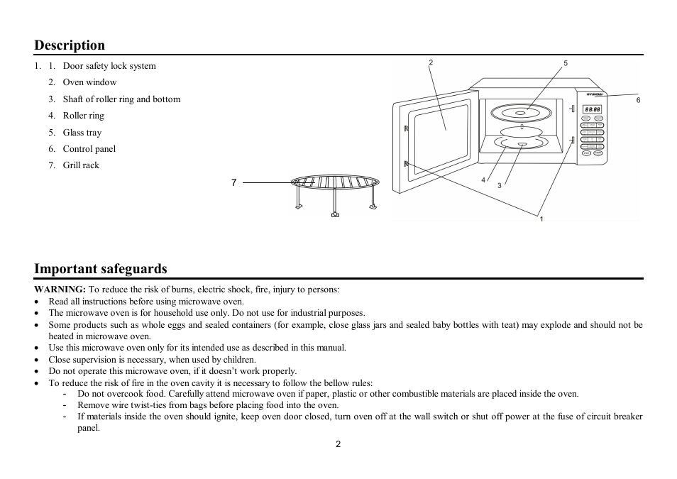 Description, Important safeguards | Hyundai H-MW3025 User Manual | Page 2 / 23