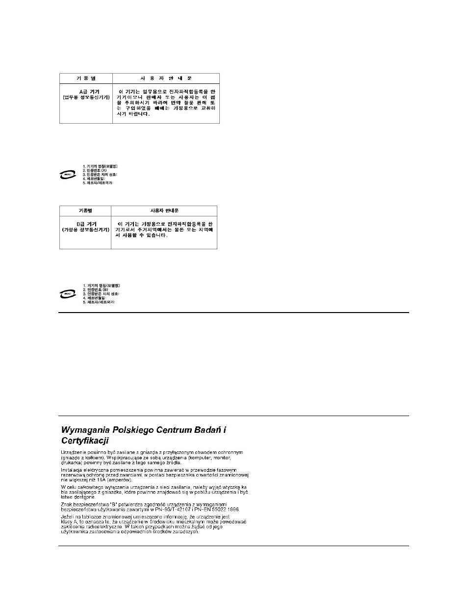 Polish center for testing and certification notice, Wymagania polskiego centrum badan i certyfikacji | Dell OptiPlex GX150 User Manual | Page 95 / 154