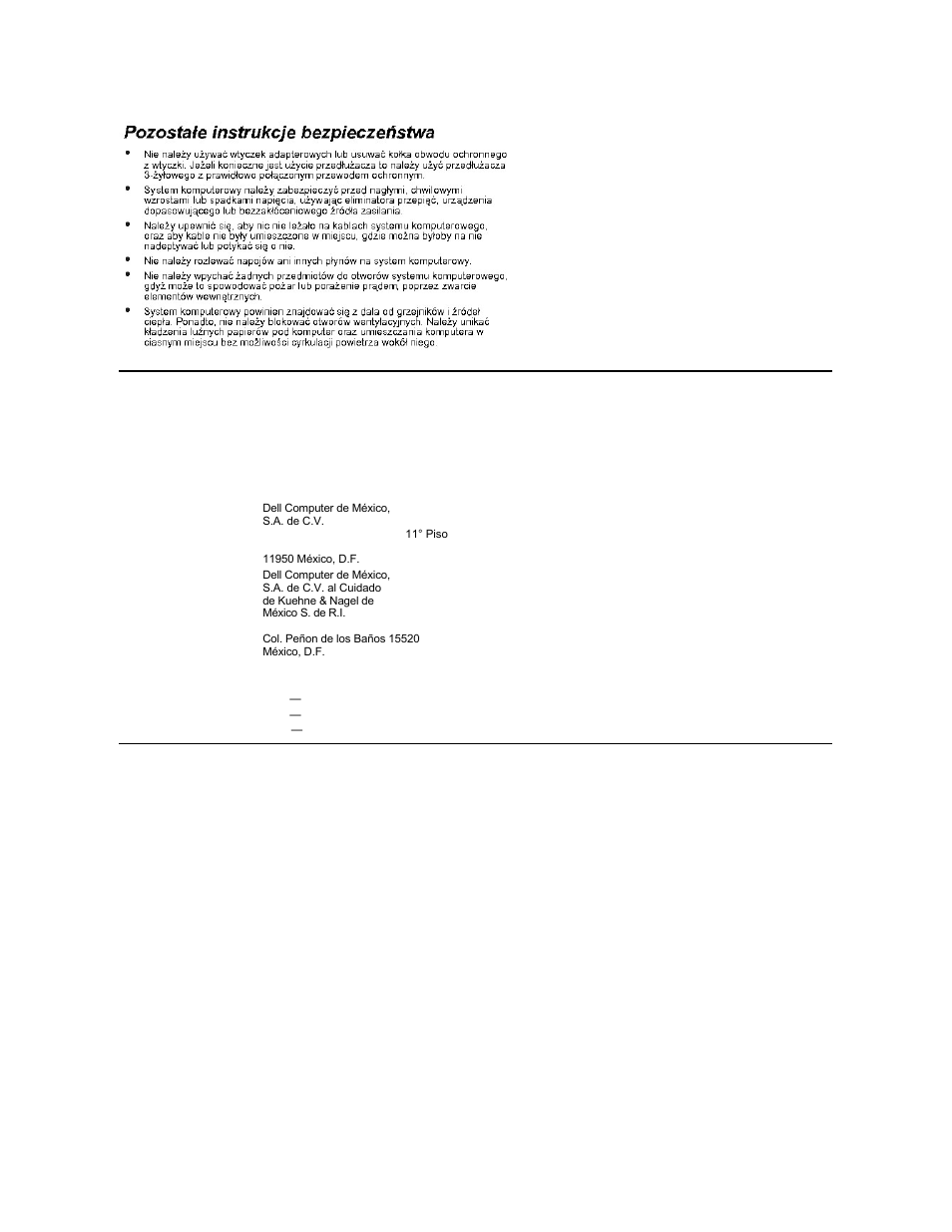 Pozostale instrukcje bezpieczenstwa, Nom information (mexico only), Bsmi notice (taiwan only) | Dell OptiPlex GX150 User Manual | Page 96 / 154