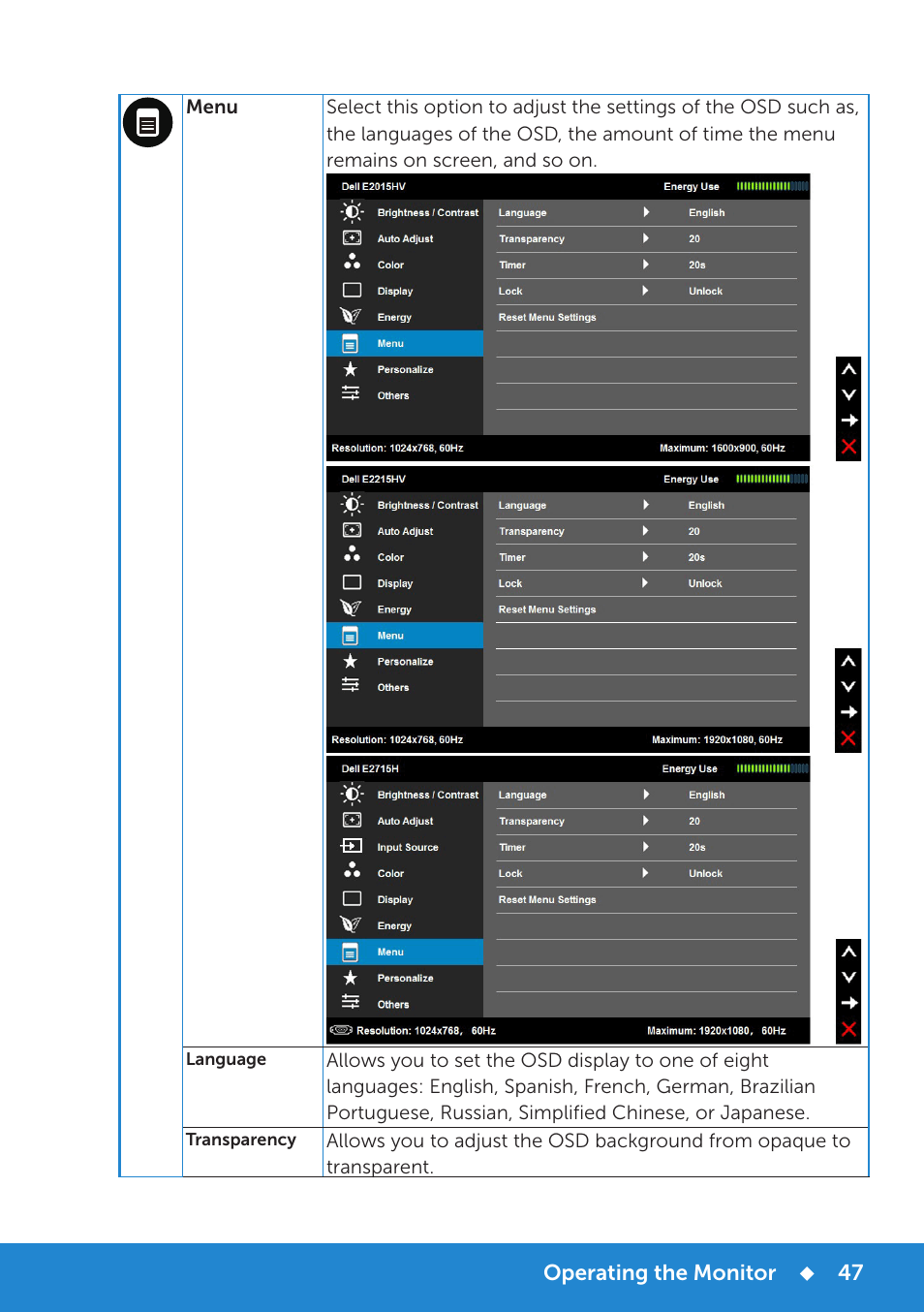 Dell E2015Hv Monitor User Manual | Page 47 / 82