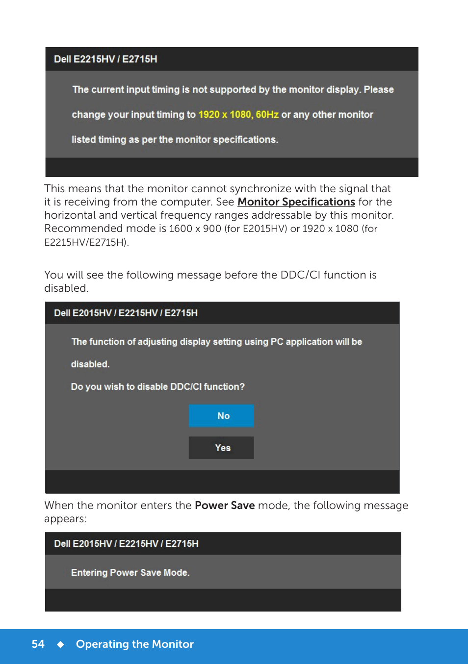 Dell E2015Hv Monitor User Manual | Page 54 / 82