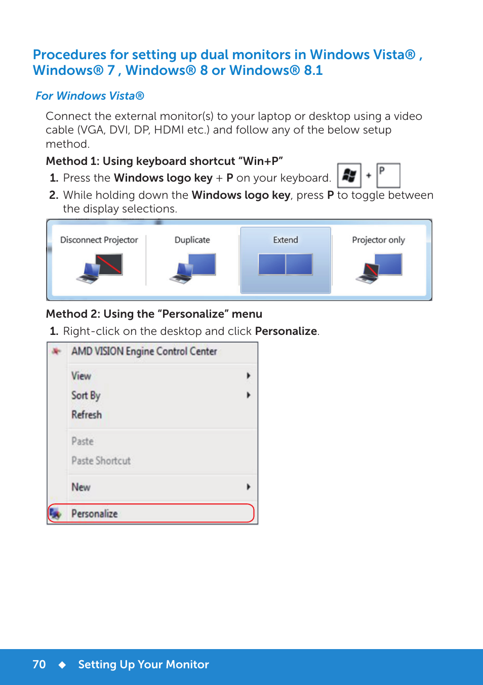 For windows vista | Dell E2015Hv Monitor User Manual | Page 70 / 82