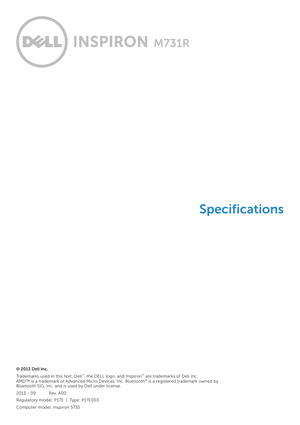 Dell Inspiron M731R (5735, Late 2013) User Manual | 7 pages