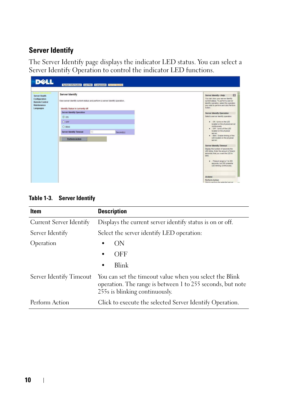 Server identify | Dell PowerEdge C5220 User Manual | Page 10 / 60