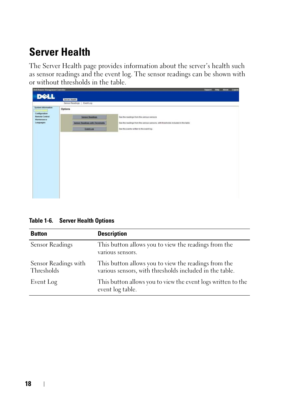Server health | Dell PowerEdge C5220 User Manual | Page 18 / 60