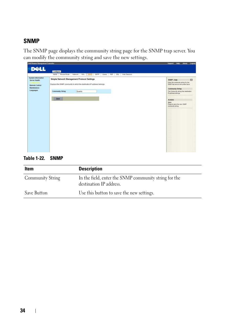 Snmp | Dell PowerEdge C5220 User Manual | Page 34 / 60