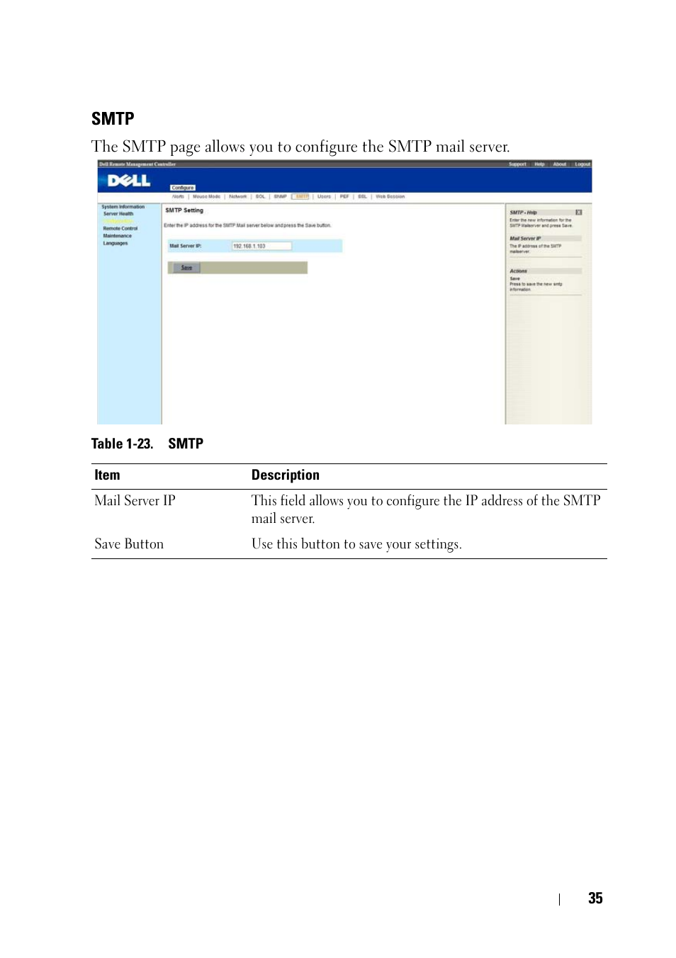 Smtp | Dell PowerEdge C5220 User Manual | Page 35 / 60
