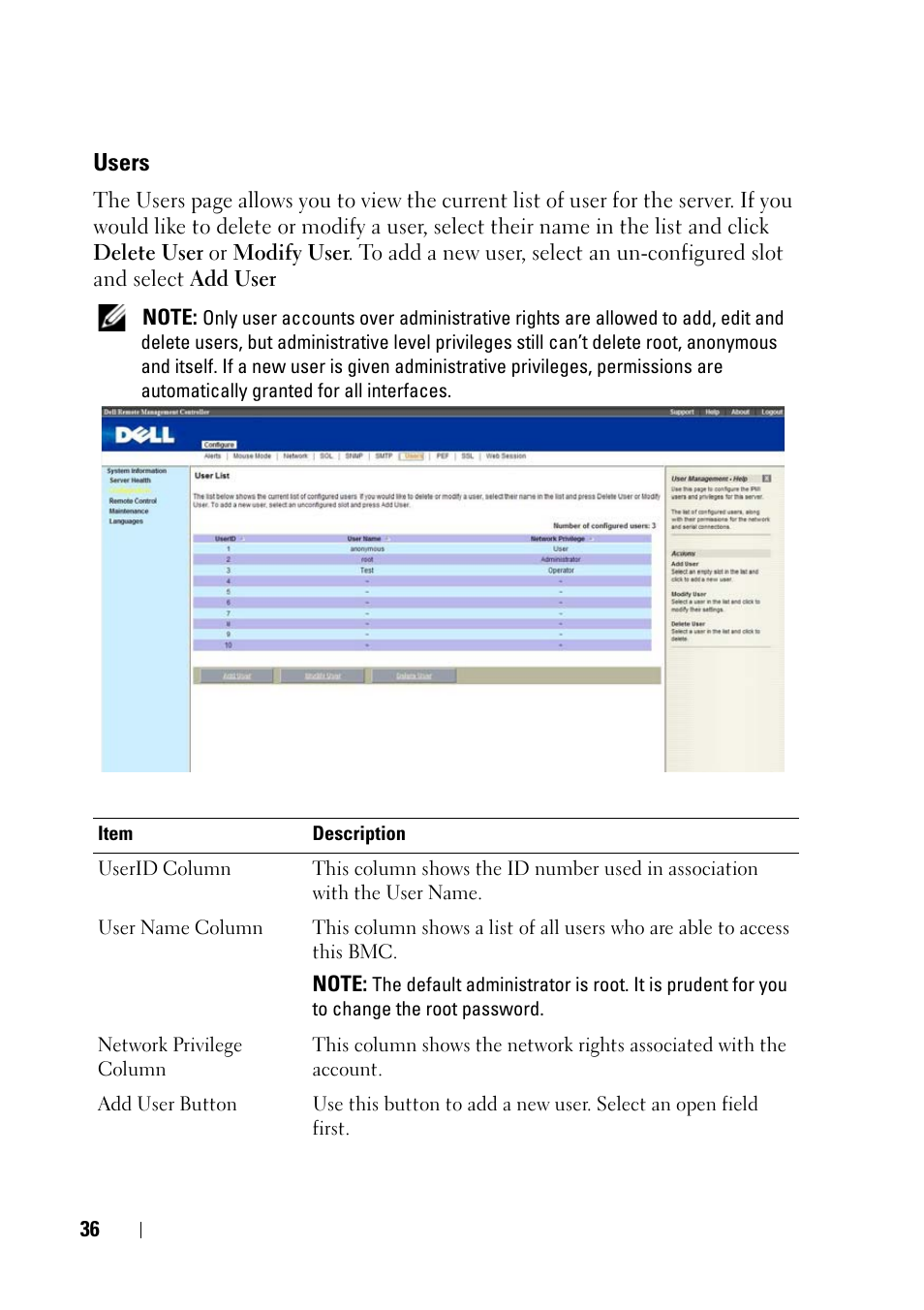 Users | Dell PowerEdge C5220 User Manual | Page 36 / 60