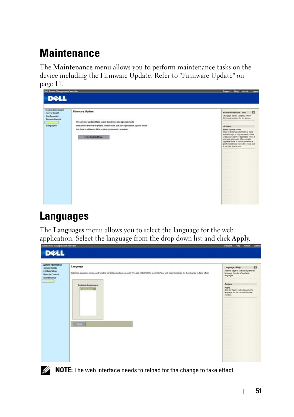 Maintenance, Languages | Dell PowerEdge C5220 User Manual | Page 51 / 60