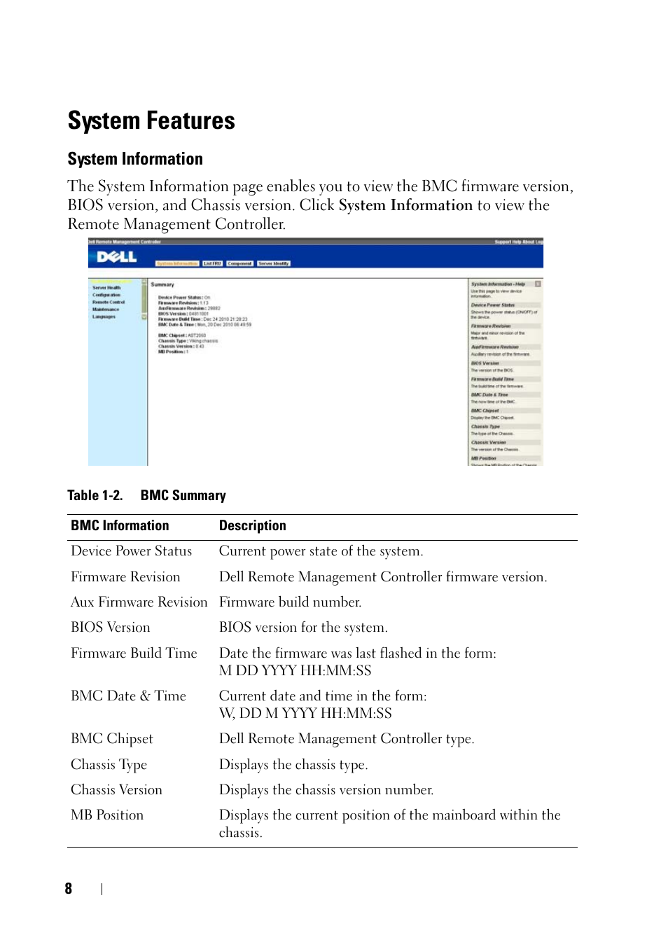 System features, System information | Dell PowerEdge C5220 User Manual | Page 8 / 60