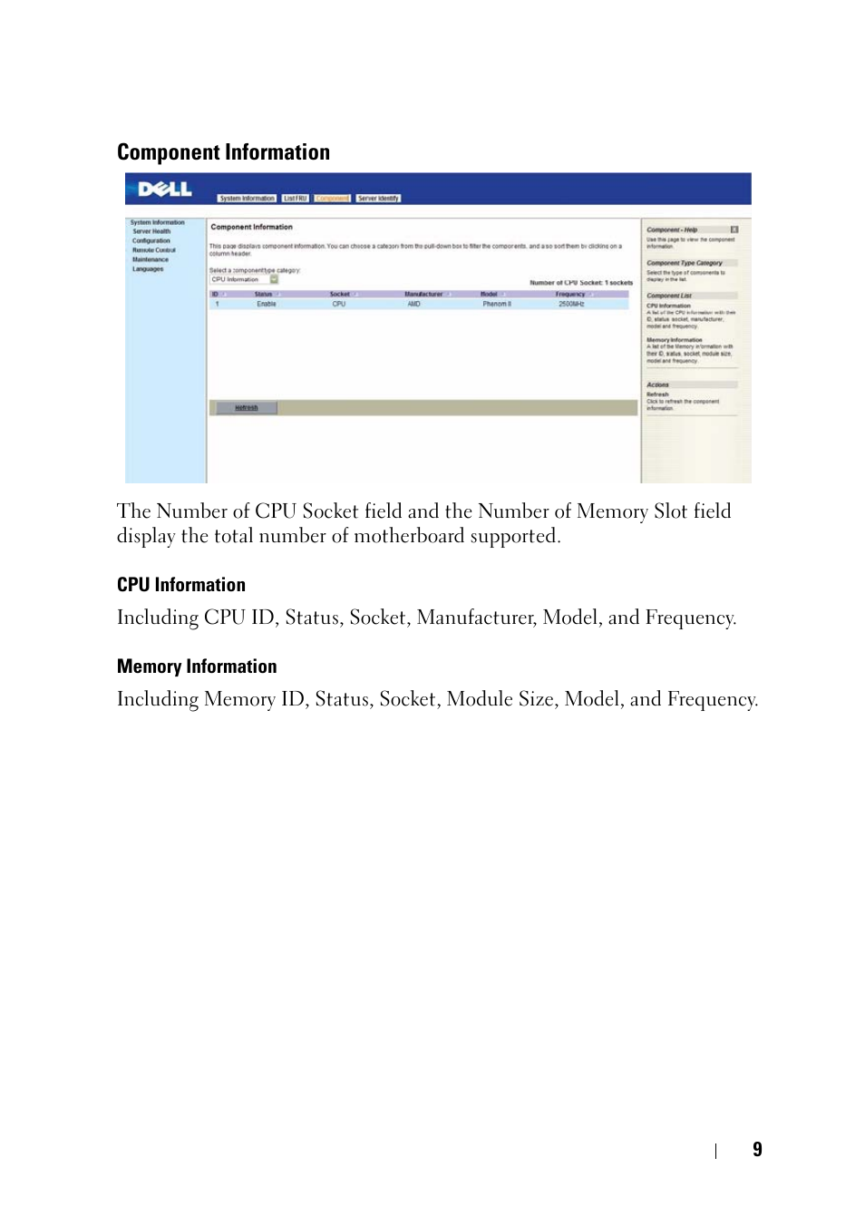 Component information | Dell PowerEdge C5220 User Manual | Page 9 / 60
