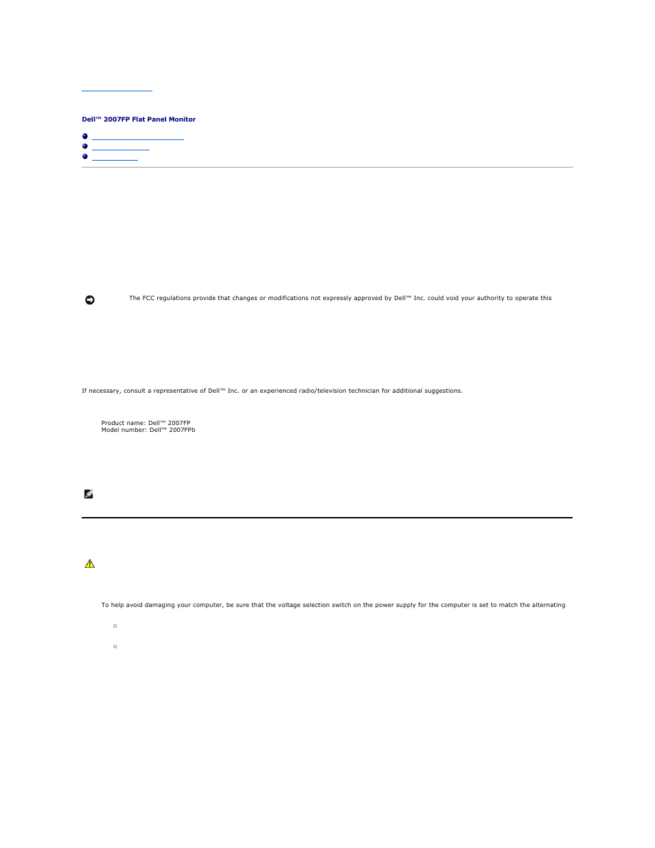 Appendix, Fcc identification information, Caution: safety instructions | Dell 2007FP Monitor User Manual | Page 11 / 43