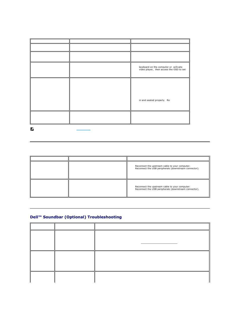 Product specific problems, Universal serial bus (usb) specific problems, Dell™ soundbar (optional) troubleshooting | Dell 2007FP Monitor User Manual | Page 39 / 43