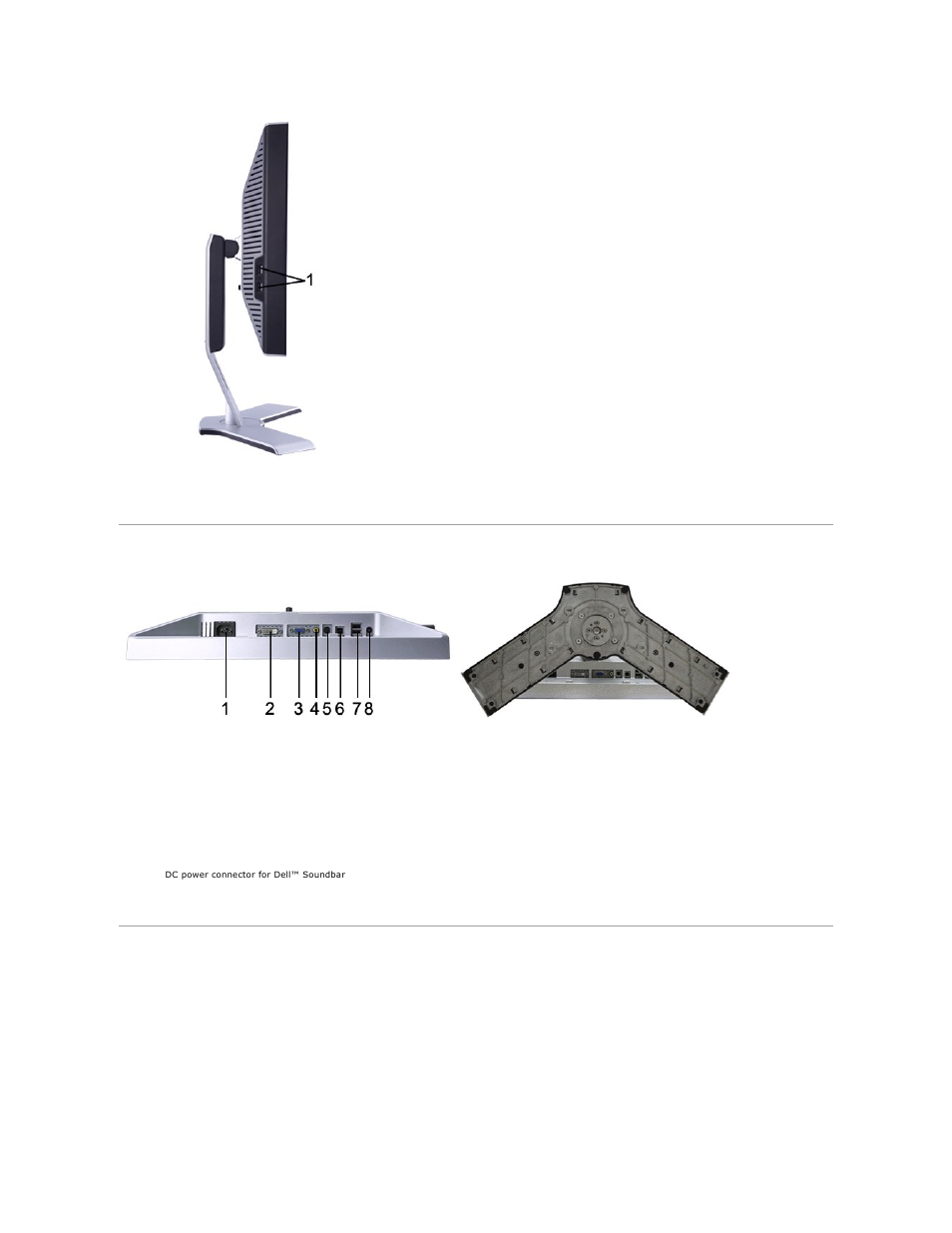 Bottom view, Monitor specifications, General | Flat panel | Dell 2007FP Monitor User Manual | Page 4 / 43