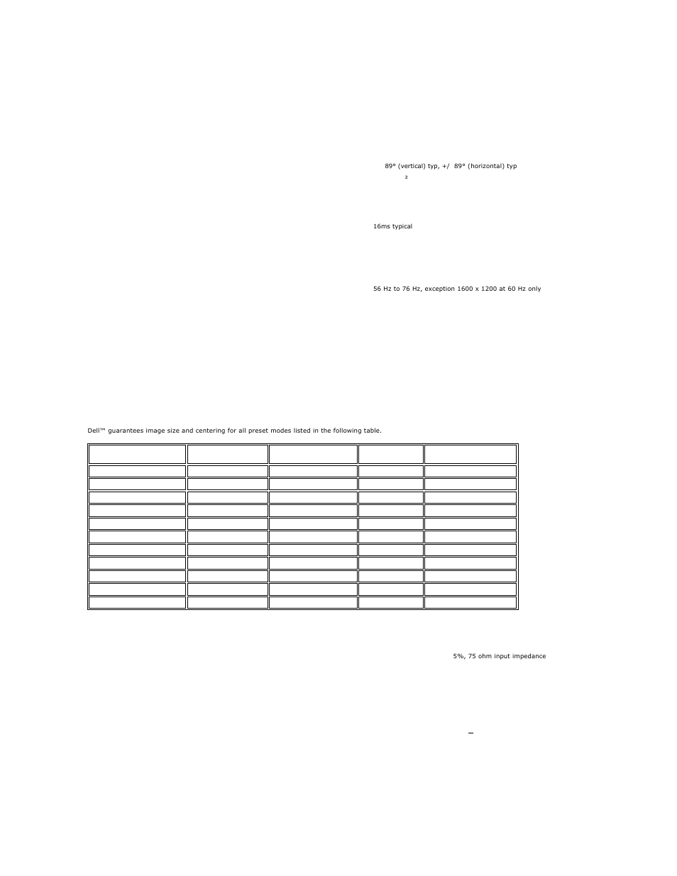 Resolution, Video supported modes, Preset display modes | Electrical, Physical characteristics | Dell 2007FP Monitor User Manual | Page 5 / 43