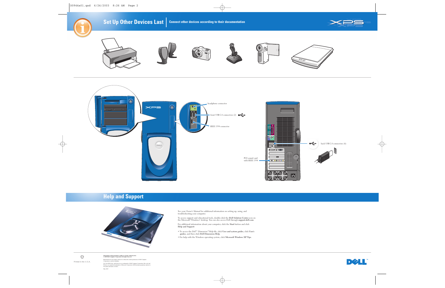 Help and support, Set up other devices last | Dell XPS/Dimension XPS User Manual | Page 2 / 2