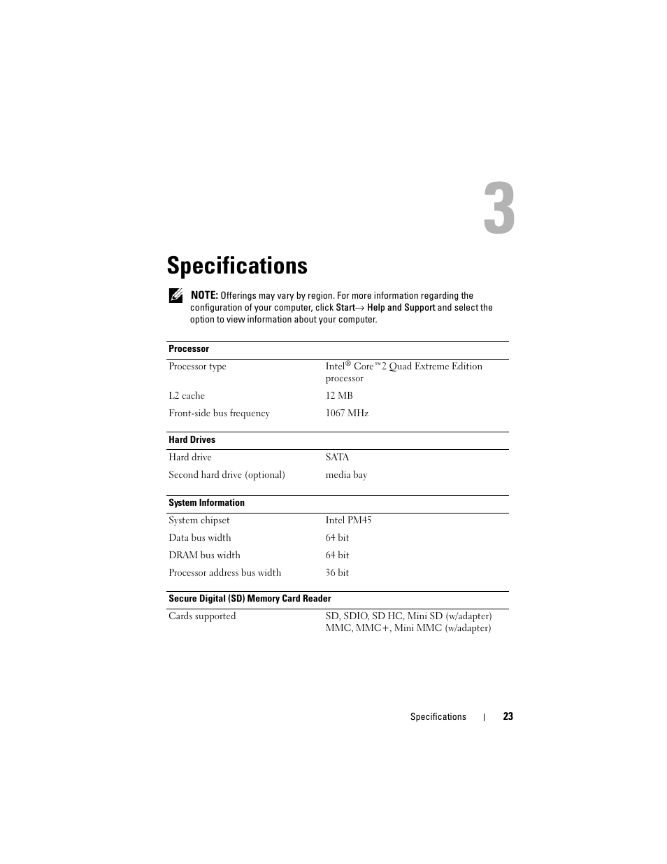 Specifications | Dell Precision M4400 (Mid 2008) User Manual | Page 23 / 72