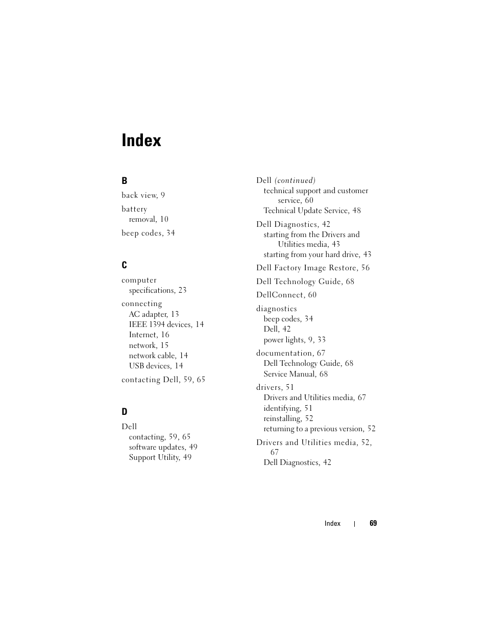 Index | Dell Precision M4400 (Mid 2008) User Manual | Page 69 / 72