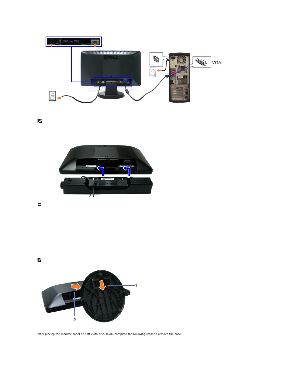 Removing the base, Attaching the dell soundbar | Dell S1909WN Monitor User Manual | Page 23 / 27