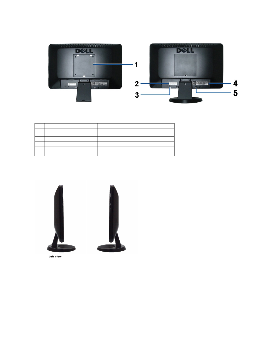 Side view, Bottom view | Dell S1909WN Monitor User Manual | Page 4 / 27