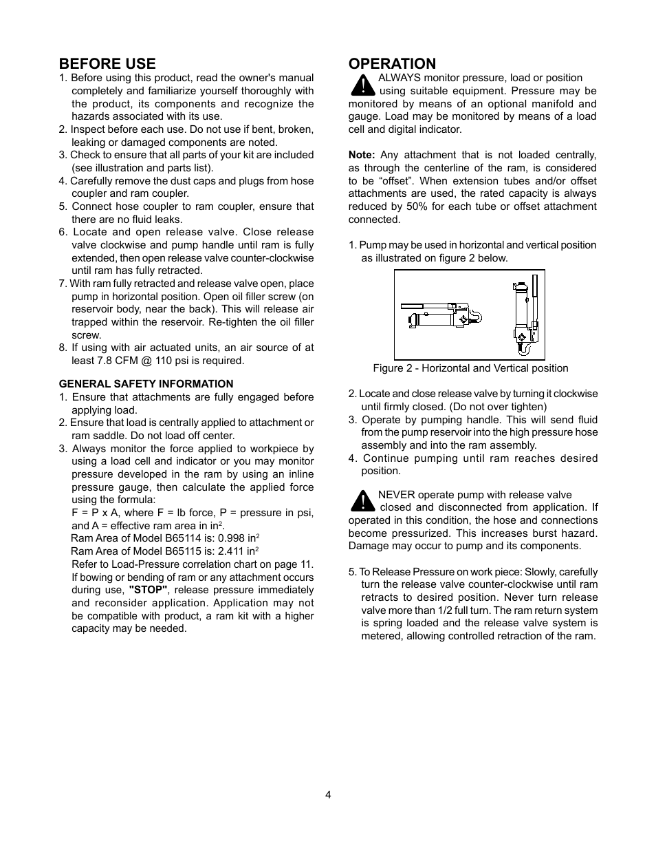 Before use, Operation | BLACKHAWK! PORTO-POWER B65115 User Manual | Page 4 / 12