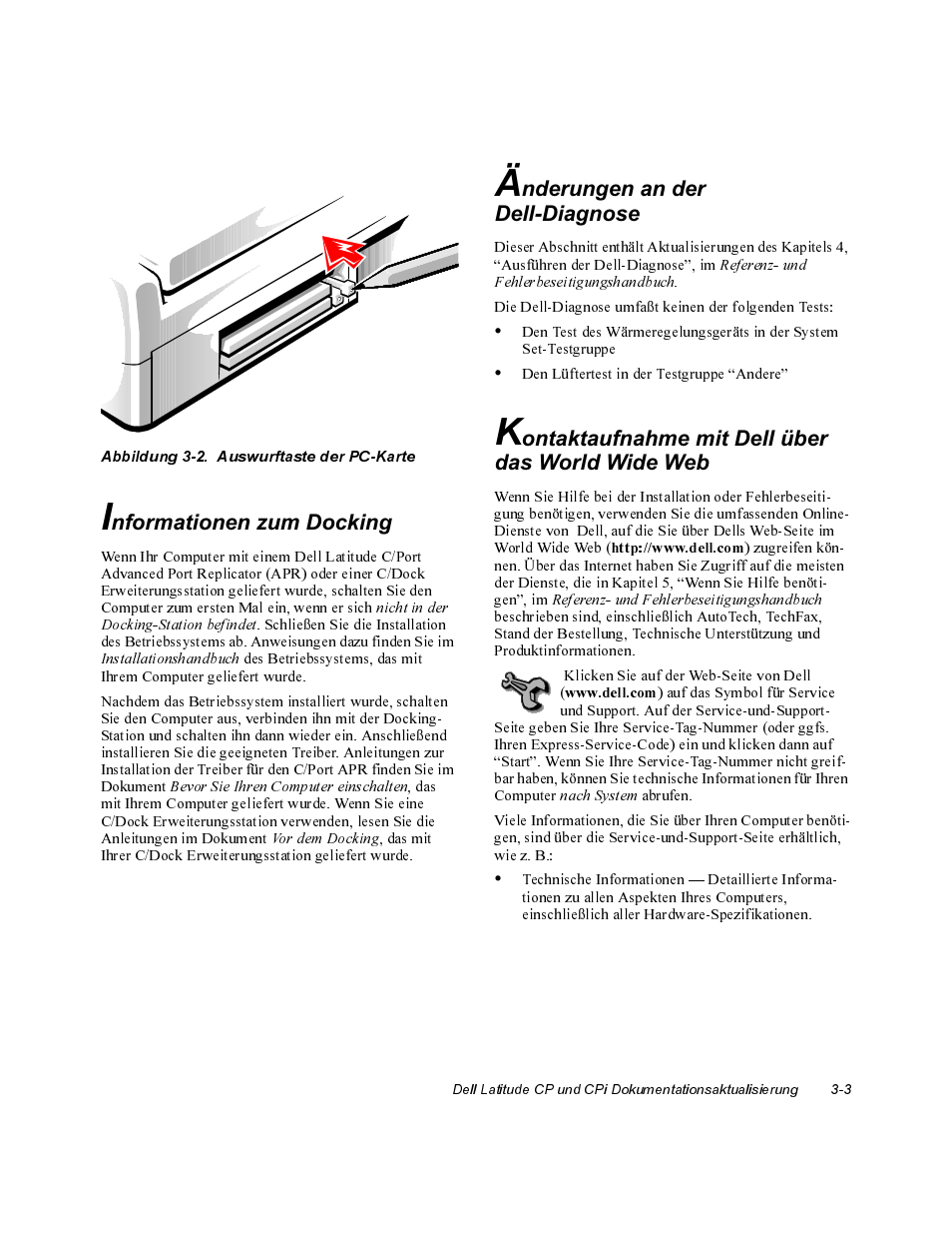 Informationen zum docking, Änderungen an der deii-diagnose, Kontaktaufnahme mit deii über das worid wide web | Dell Latitude Cpi User Manual | Page 11 / 20